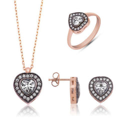 Silver Diamond Mounted Heart Women's Set