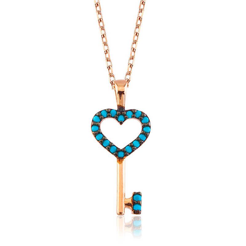 Silver Blue Heart Key Women's Necklace