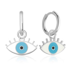 Silver Fluorescent Blue Eye Earrings