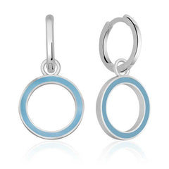 Silver Fluorescent Blue Oval Earrings