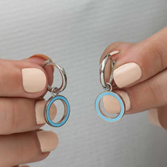 Silver Fluorescent Blue Oval Earrings