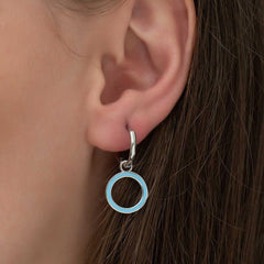 Silver Fluorescent Blue Oval Earrings