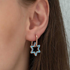 Silver Fluorescent Blue Star Earrings