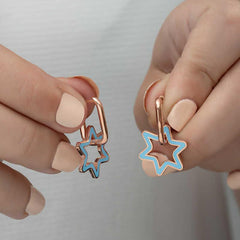 Silver Fluorescent Blue Star Earrings