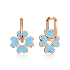 Boucles d'oreilles trèfle bleu fluorescent argenté
