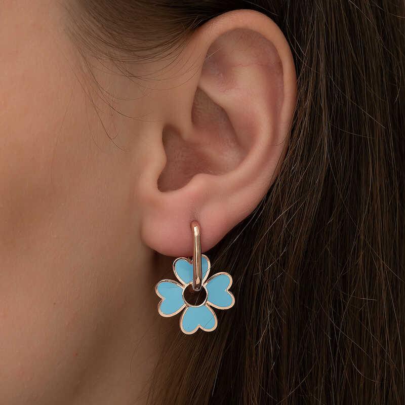 Boucles d'oreilles trèfle bleu fluorescent argenté