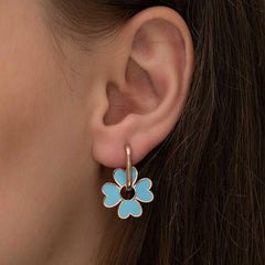 Boucles d'oreilles trèfle bleu fluorescent argenté