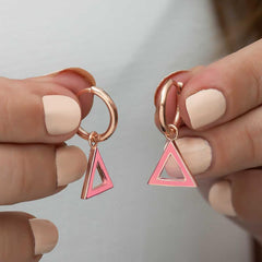 Silver Fluorescent Pink Triangle Earrings