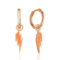 Silver Fluorescent Orange Lightning Earrings
