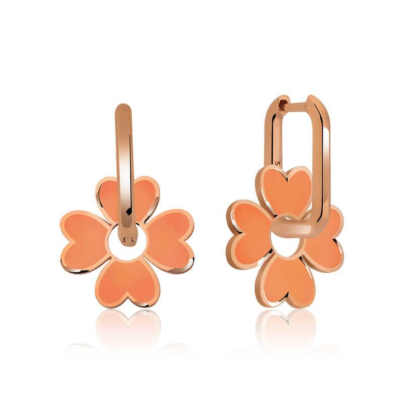 Boucles d'oreilles trèfle orange fluorescent argenté