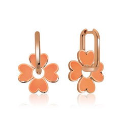 Boucles d'oreilles trèfle orange fluorescent argenté
