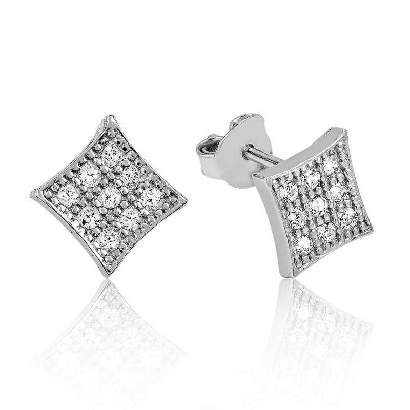 Boucles d'oreilles à tige carrées en argent et pierre blanche