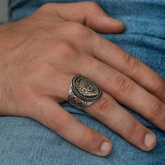 Silver Gokturkish Turkish Written Wolf Head Men's Ring