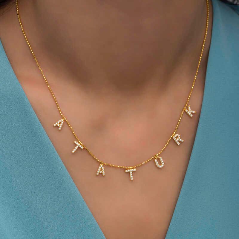 Collier pour femme en argent et or avec inscription Atatürk