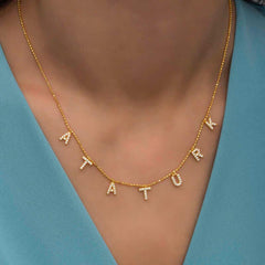 Collier pour femme en argent et or avec inscription Atatürk