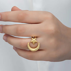 Silver Gold Crescent Star Women's Ring