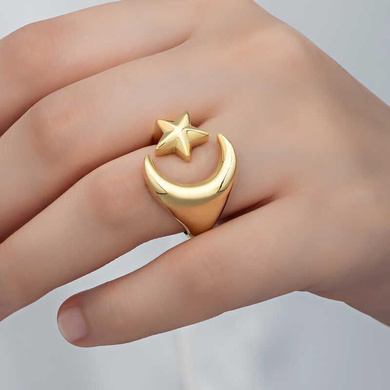 Silver Gold Crescent Star Women's Ring