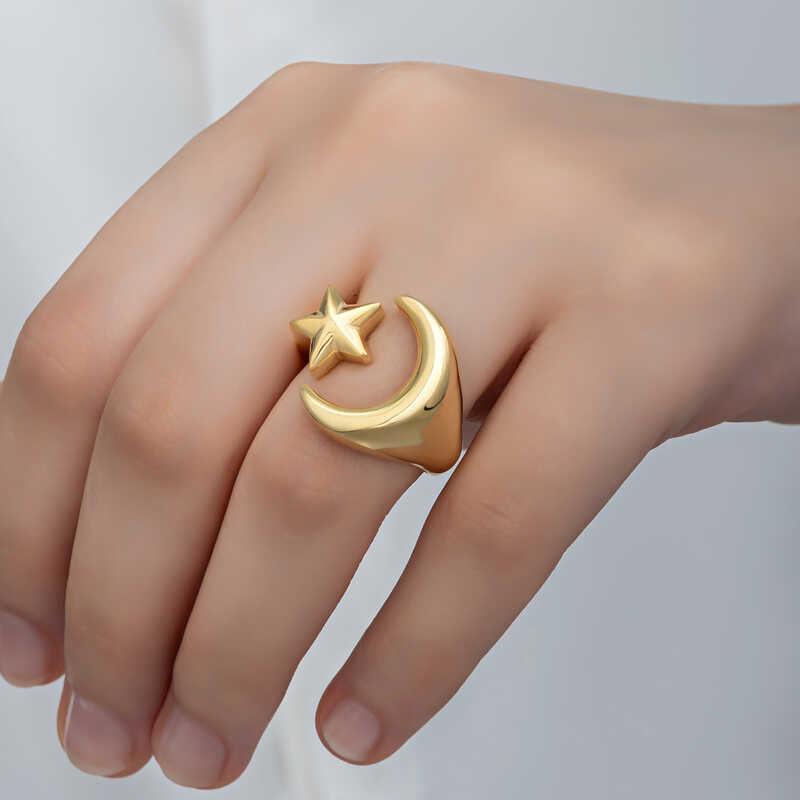 Silver Gold Crescent Star Women's Ring
