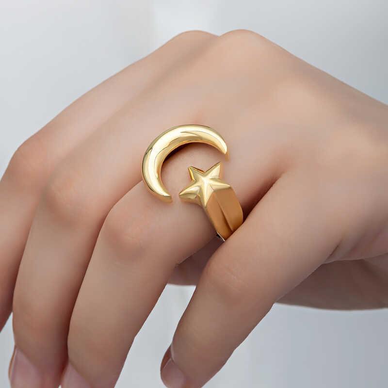 Silver Gold Crescent Star Women's Ring