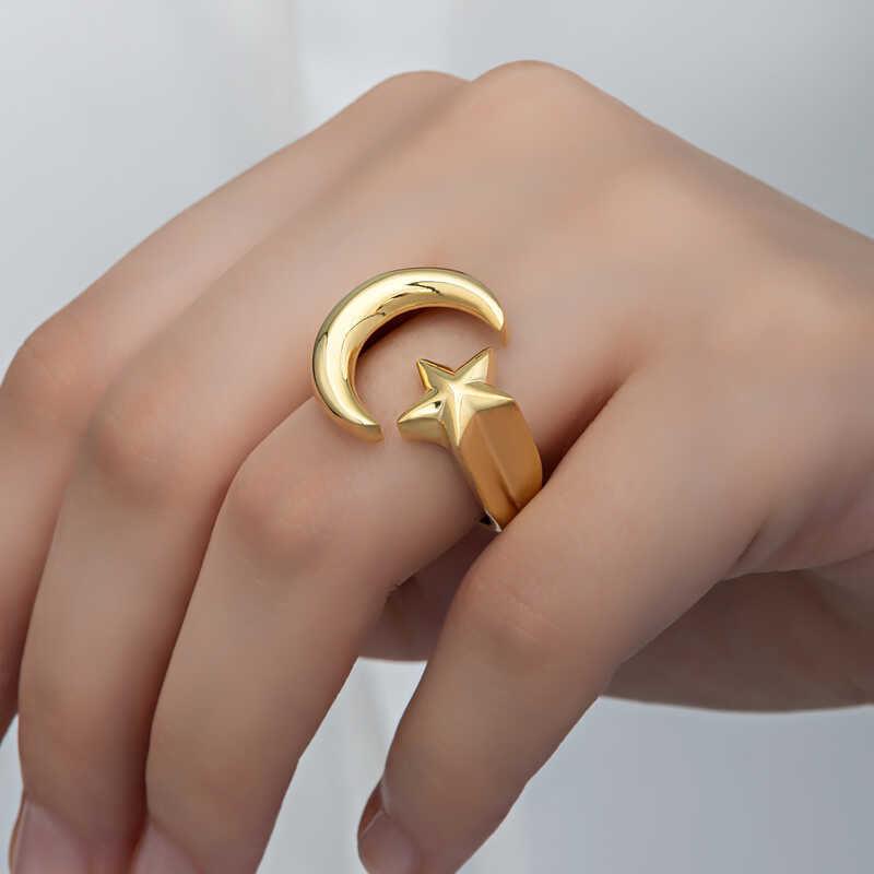 Silver Gold Crescent Star Women's Ring