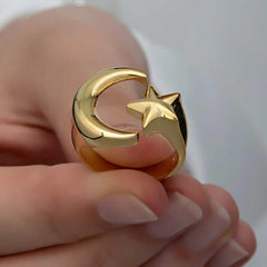 Silver Gold Crescent Star Women's Ring
