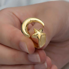 Silver Gold Crescent Star Women's Ring