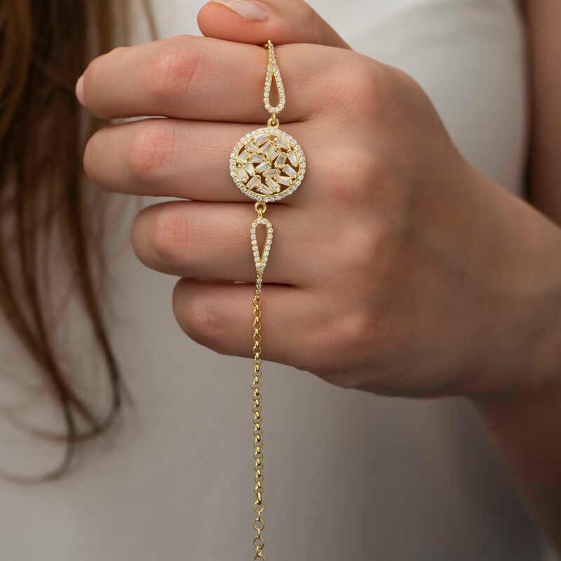 Bracelet en argent et or avec pierres baguettes