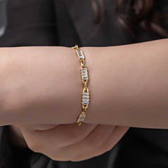 Bracelet pour femme en argent et or avec pierre baguette
