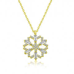 Collier flocon de neige en argent et or avec pierre baguette