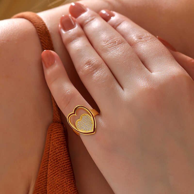Silver Gold White Stone Heart Women's Ring