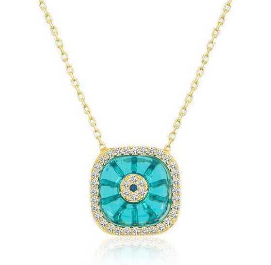 Silver Gold Square Glass Eye Evil Eye Women's Necklace