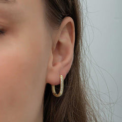 Silver Gold Double Row White Stone J Women's Earrings