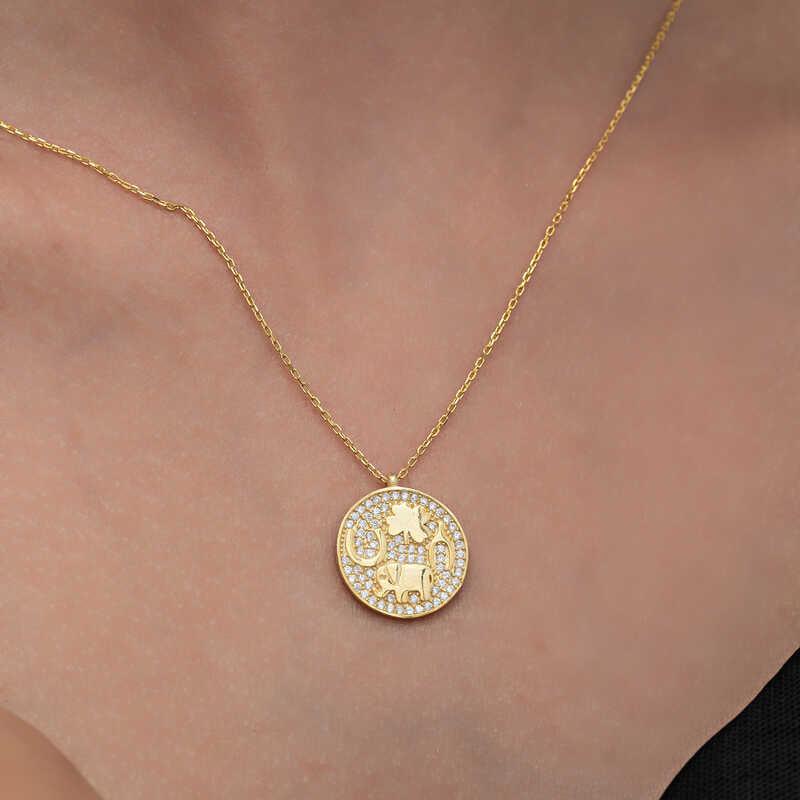 Collier porte-bonheur pour femme avec motif éléphant en argent et or