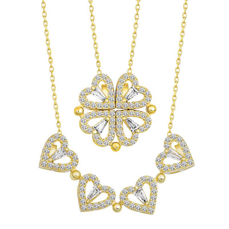 Silver Gold Heart Openable Clover Women's Necklace