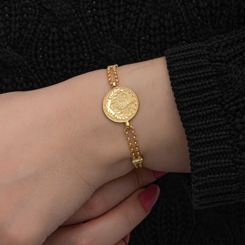 Bracelet Tughra pour femme en argent plaqué or