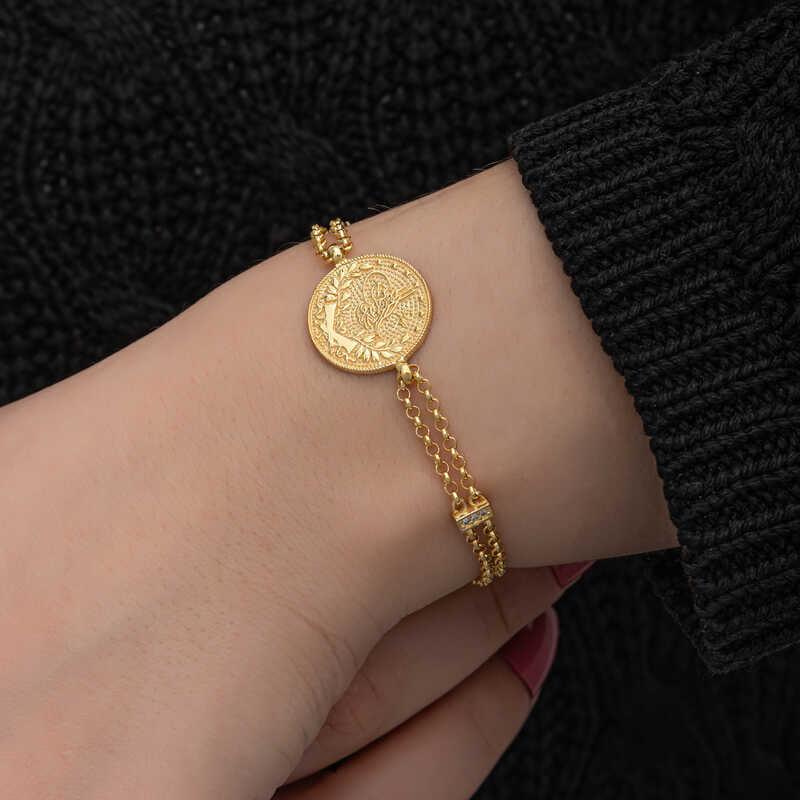 Bracelet Tughra pour femme en argent plaqué or