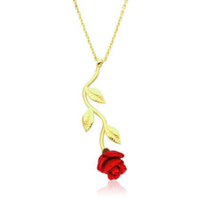 Silver Gold Red Rose Necklace