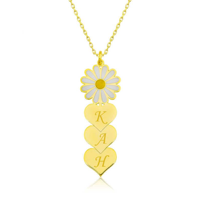 Silver Gold Personalized Heart Daisy Necklace
