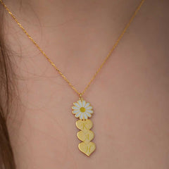Silver Gold Personalized Heart Daisy Necklace