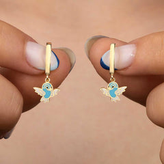Silver Gold Blue Colored Dangling Bird Women's Earrings