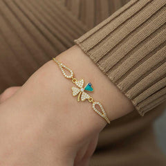 Silver Gold Evil Eye Clover Bracelet