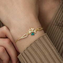 Silver Gold Evil Eye Clover Bracelet