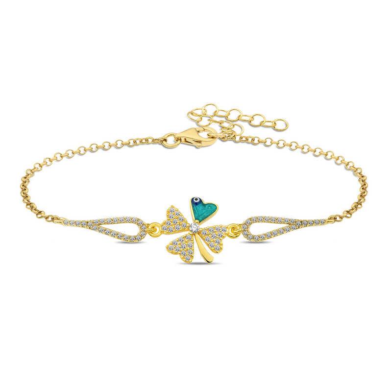 Silver Gold Evil Eye Clover Bracelet
