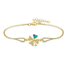 Silver Gold Evil Eye Clover Bracelet
