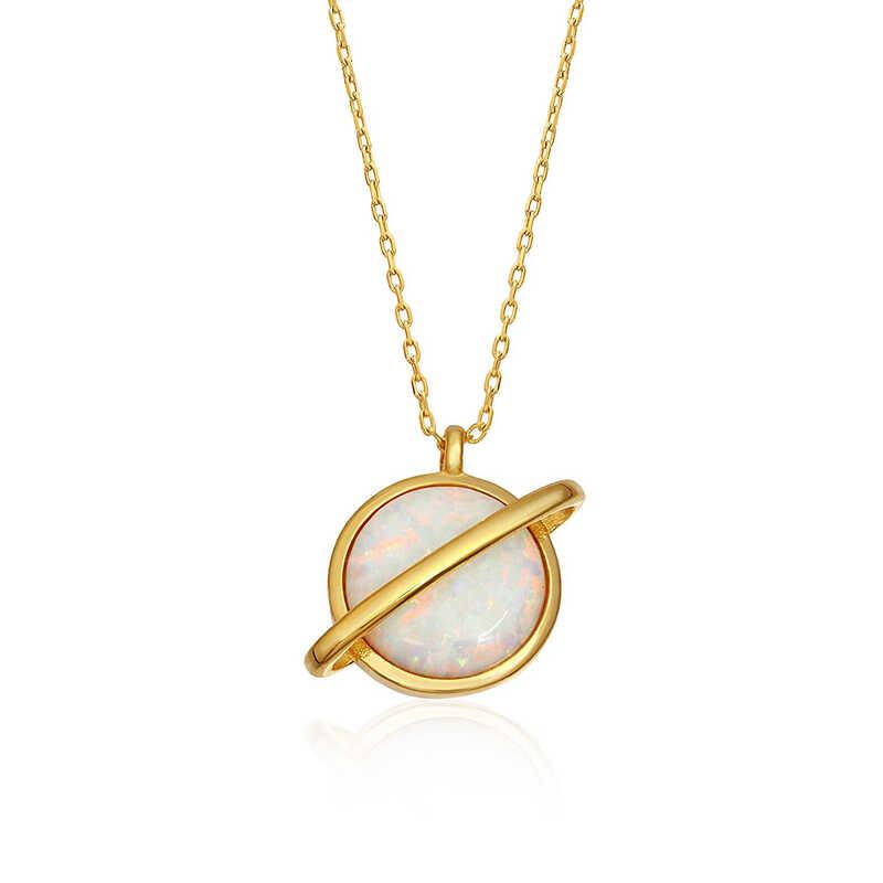 Silver Gold Opal Stone Planet Women's Necklace