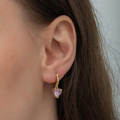 Silver Gold Pink Stone Heart Women's Earrings