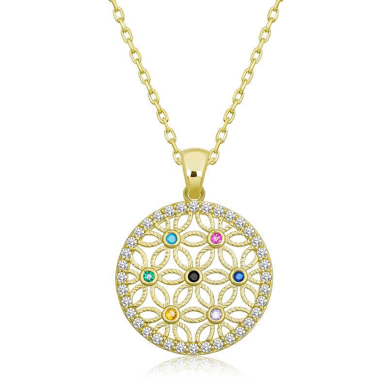 Silver Gold Color Stone Flower of Life Women's Necklace