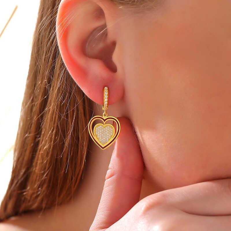 Silver Gold Dangling Heart Women's Earrings