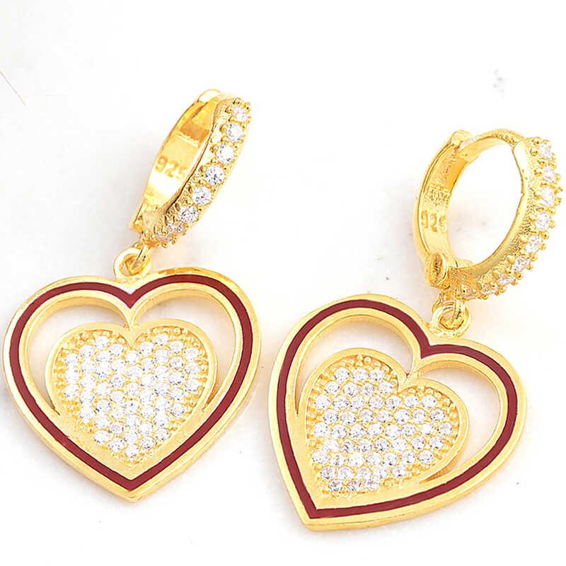 Silver Gold Dangling Heart Women's Earrings