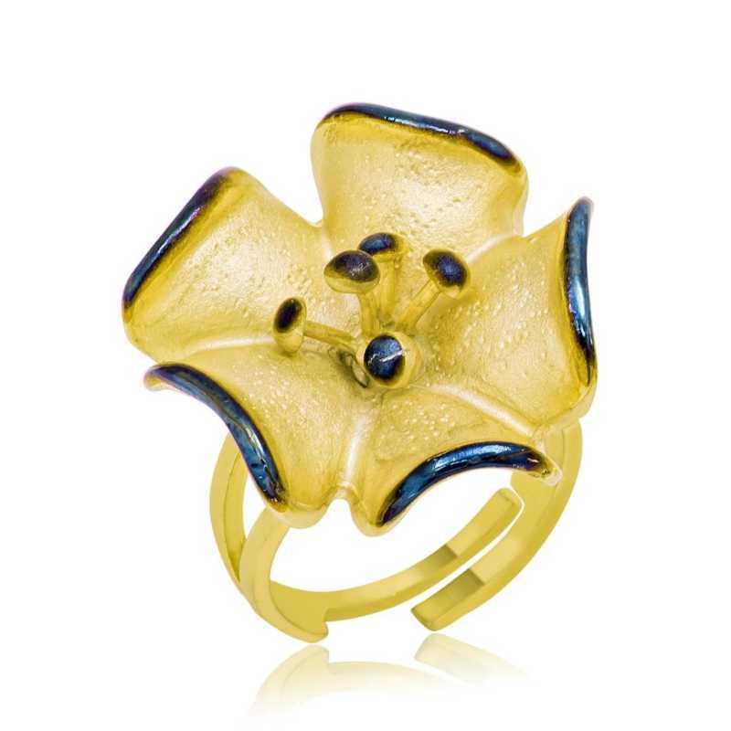Bague femme en argent, or et fleur jaune